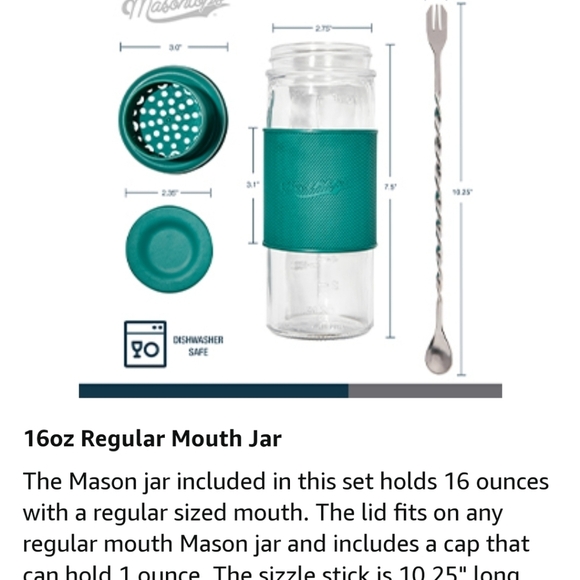 Masontops Cocktail Shaker Set – Glass Mason Jar Shaker–4PCw/ Metal swizzle stick - Picture 12 of 16